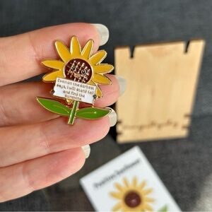 POSITIVE SUNFLOWER Brooch Pin + Affirmation Card Set, Yellow, Green, Gold